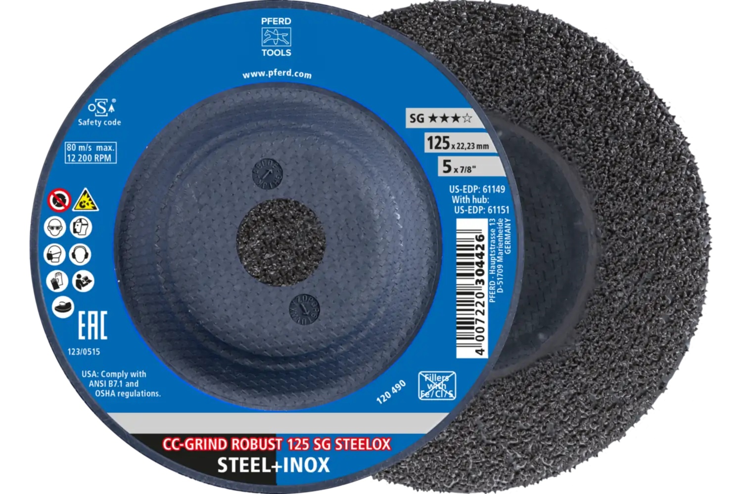 Picture of Pferd Grinding disc, CC-Grind®-Robust, 5" x 7/8, SG Steelox, Ceramic